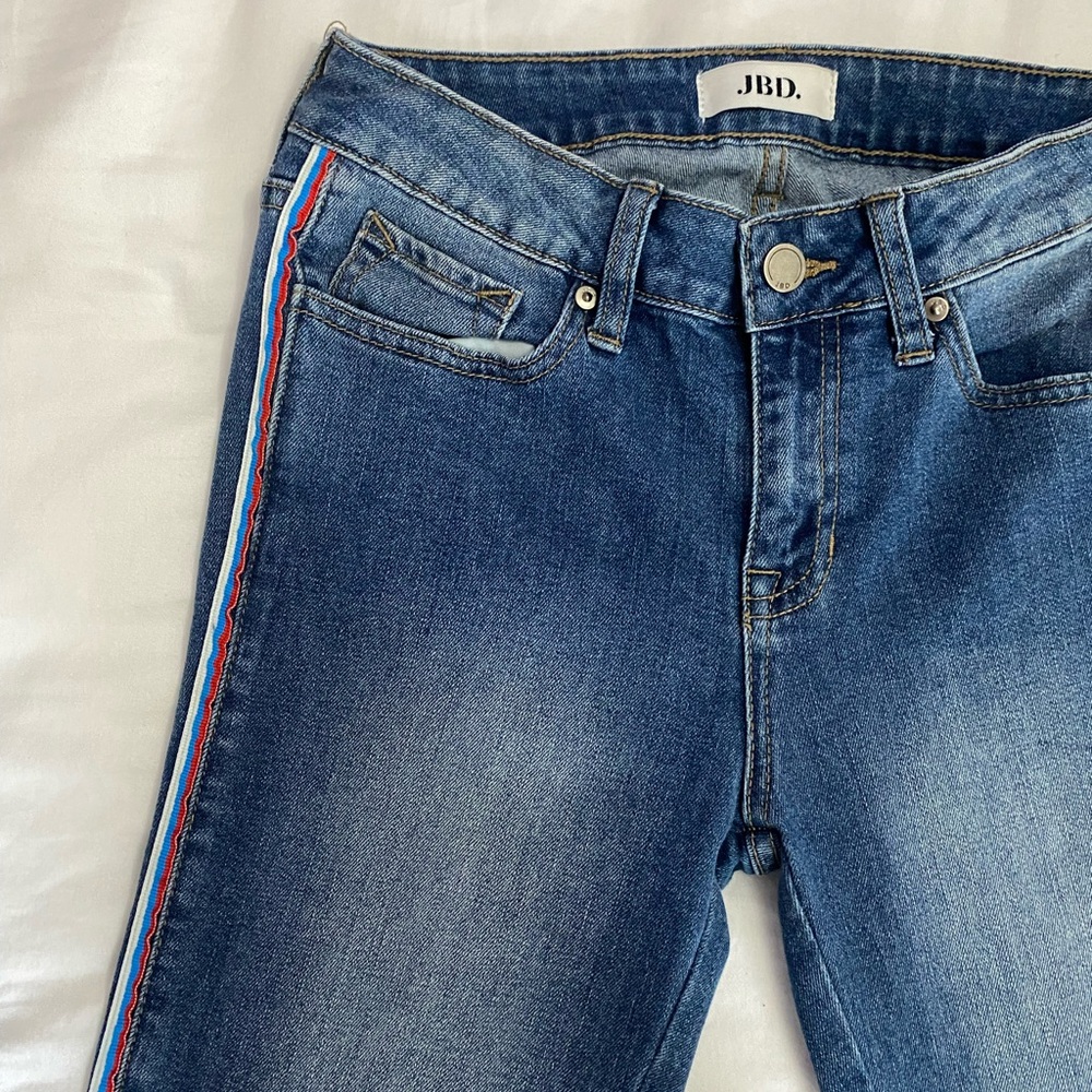 Striped Detail Blue Denim Jeans